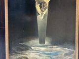 painting of a man on a cross with a sky background