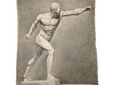 dessin représentant une statue d'un homme lançant un frisbee