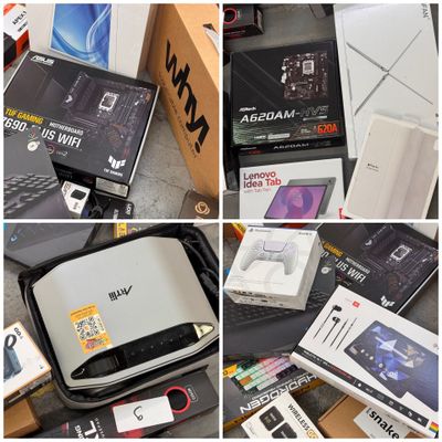 plusieurs photos différentes montrant un ordinateur portable et d'autres appareils électroniques posés sur une table
