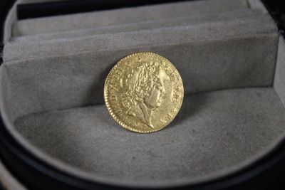une pièce d'or posée dans une boîte sur une table