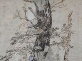 a drawing of a bird perched on a tree branch
