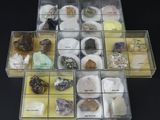 une boîte contenant de nombreuses variétés de roches et de cristaux