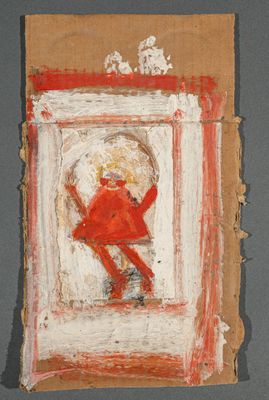 une image représentant un tableau d'un oiseau rouge dans un cadre blanc