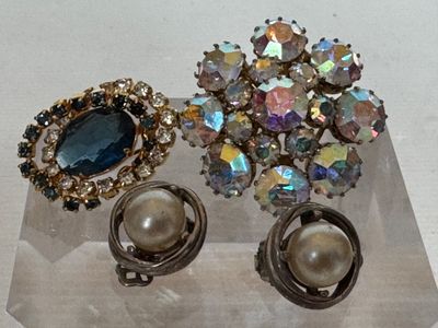 deux paires de broches ornées de perles et de cristaux sur un fond transparent