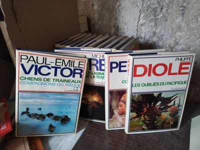 trois livres sont empilés sur une table