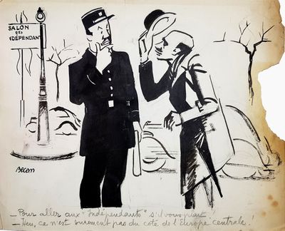 a drawing of a man and a woman standing next to each other