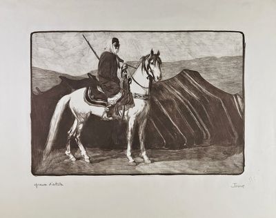 Paul JOUVE (1878-1973) Cavalier arabe devant une tente, 1911…