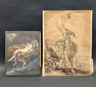 deux tableaux représentant un homme à cheval et un tableau représentant une femme à cheval