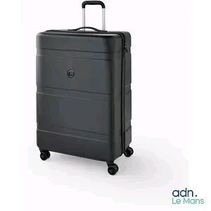 a black suitcase with wheels on a white background