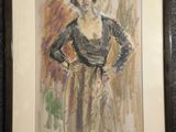 tableau représentant une femme en robe noire debout devant un mur