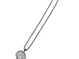 a necklace with a coin on a chain on a white background