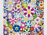 a painting of many different colored flowers on a white background