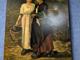 un tableau représentant deux femmes debout l'une à côté de l'autre, accroché au mur