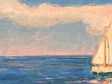 a painting of a sailboat in the water