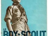 an old poster of a boy scout in uniform on a blue background