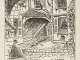 an illustration of a drawing of an old building with a door and window