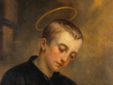 an image of a painting of a young boy with a halo on his head
