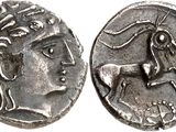 a silver coin with an image of a woman and a horse on it
