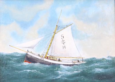 un tableau représentant un voilier au milieu de l'océan