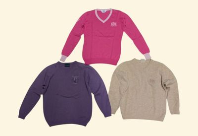 three sweaters with v - neck and long sleeves on a white background