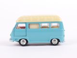 a small blue toy van with a yellow roof