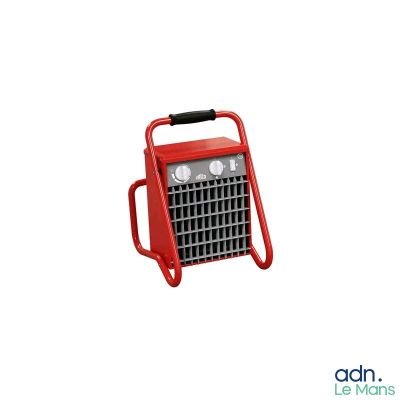 an image of a red portable heater sitting on top of a white surface