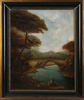 École FRANCAISE vers 1930 Paysages animés aux ponts