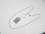 un collier muni d'une étiquette, posé sur une table