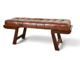 une image représentant un banc en cuir marron sur fond blanc