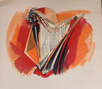an image of a drawing of a harp on a piece of paper