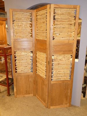 Meuble: Paravent en teck et bambou (usure d'usage) 200x150cm