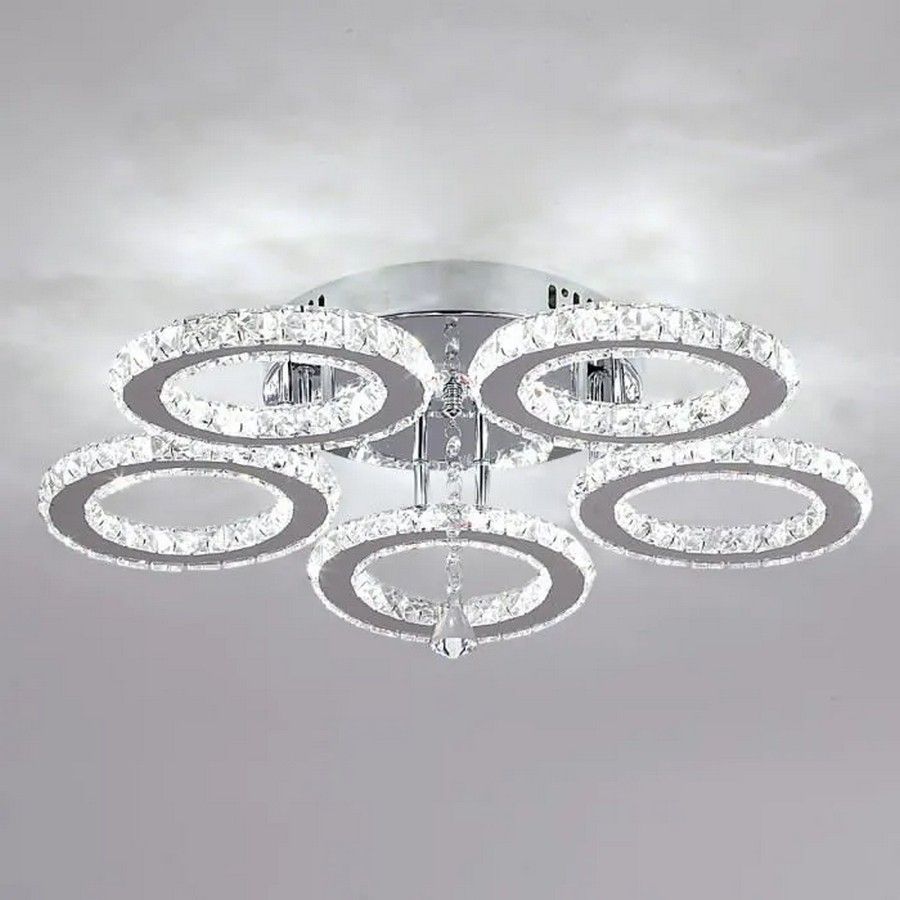 1 Lustre en cristal moderne LED 5 anneaux luminaires encastr…