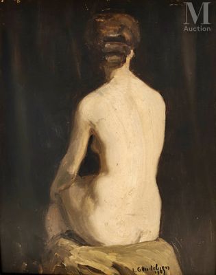 an oil painting of a nude woman sitting on a stool