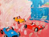 peinture représentant une peinture d'un groupe de voitures sur un circuit automobile