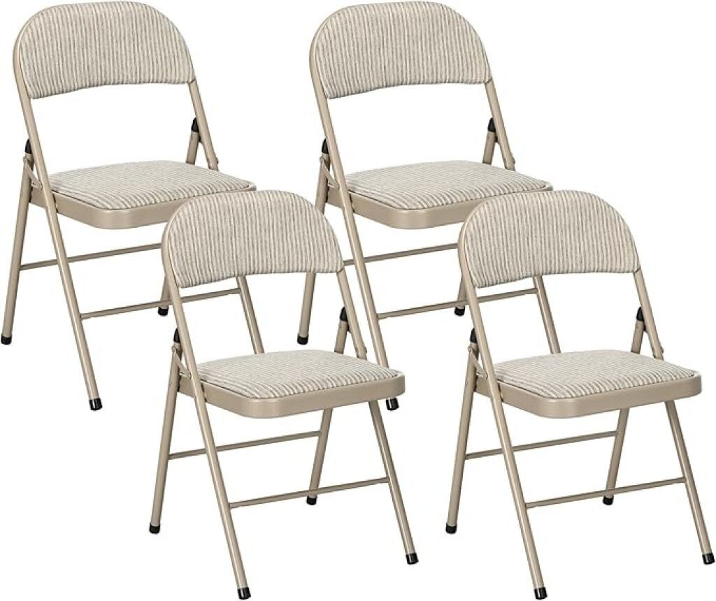 HOMCOM - Lot de 4 chaises pliantes avec coussin beige, 835-0…
