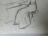 drawing of a woman sitting at a table playing a piano