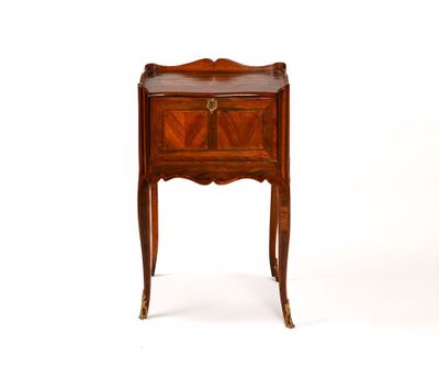 an image of a small wooden table with a drawer on top of it