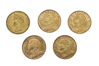 four gold sovereigns, one sovereign, one sovereign, one sovereign, and one sovereign
