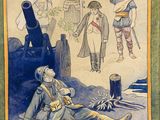 a painting of a man laying on the ground next to a cannon