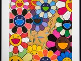 an image of a painting of flowers with smiley faces on them