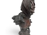 bust of a woman with a scarf on her head on a white background