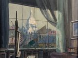 un tableau représentant une pièce avec vue sur le Capitole