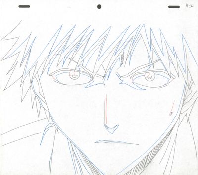 anime drawing of a man with long hair and a smirk on his face