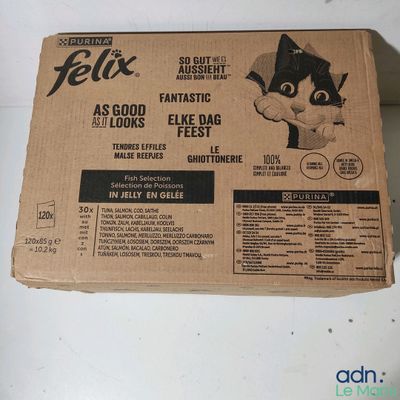 a cardboard box with a picture of a cat on it