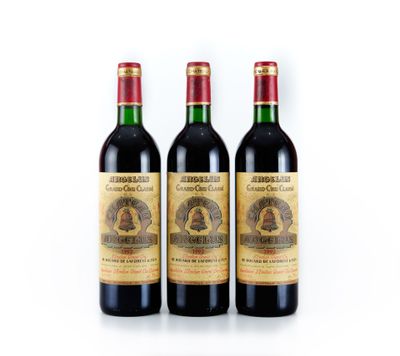 trois bouteilles de vin posées les unes à côté des autres sur une surface blanche