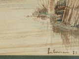a picture of a painting of a boat on the water