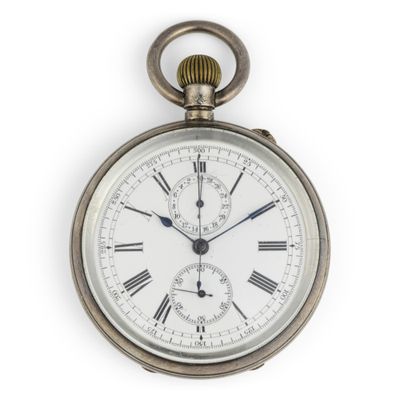 a silver pocket watch with roman numerals on the face