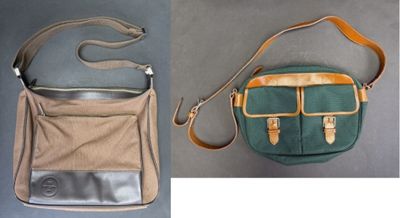 two different pictures of a bag with a strap on it