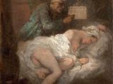 an image of a painting of a man and a woman sleeping in a bed