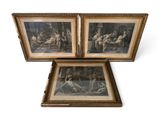 two framed pictures of a group of people sitting in a room
